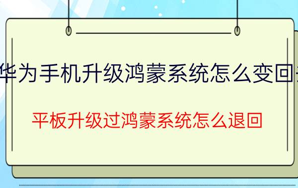 华为手机升级鸿蒙系统怎么变回去 平板升级过鸿蒙系统怎么退回？